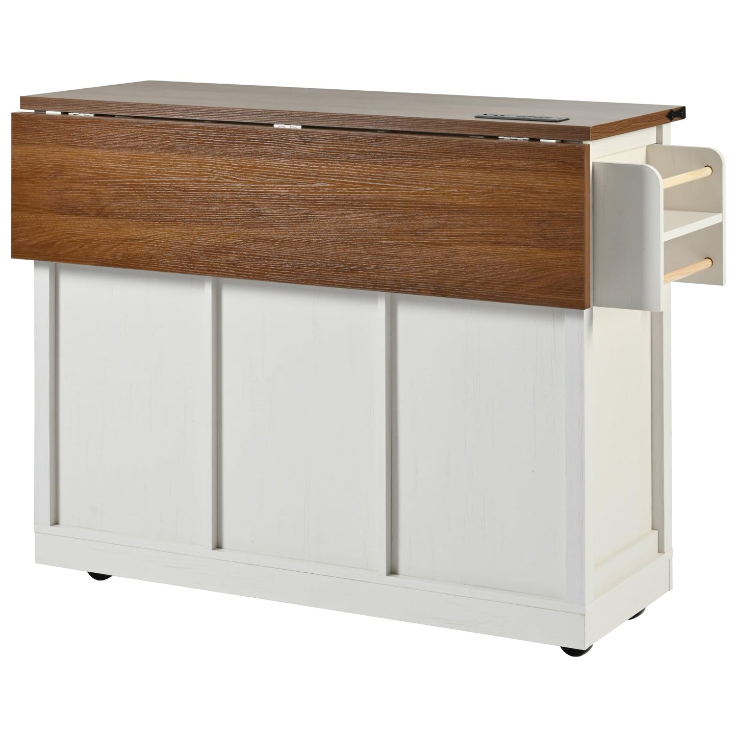 Ball & Cast Farmhouse Kitchen Island Cart with Power Outlet,2 Sliding Barn Doors,3 Adjustable Shelves,Dining Storage Island W/Drop Leaf,Spice Rack,Rolling Cart on Wheels,for Kitchen,Dining Room,White