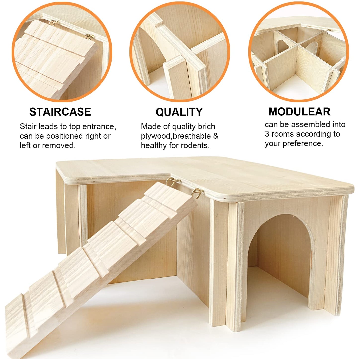 Chngeary Guinea Pig Hideout and House: Multi Chamber Wooden Guinea Pig Castle with Ladder, Cage Accessories for Chinchilla Dwarf Rabbits Hamster Bunny and Others
