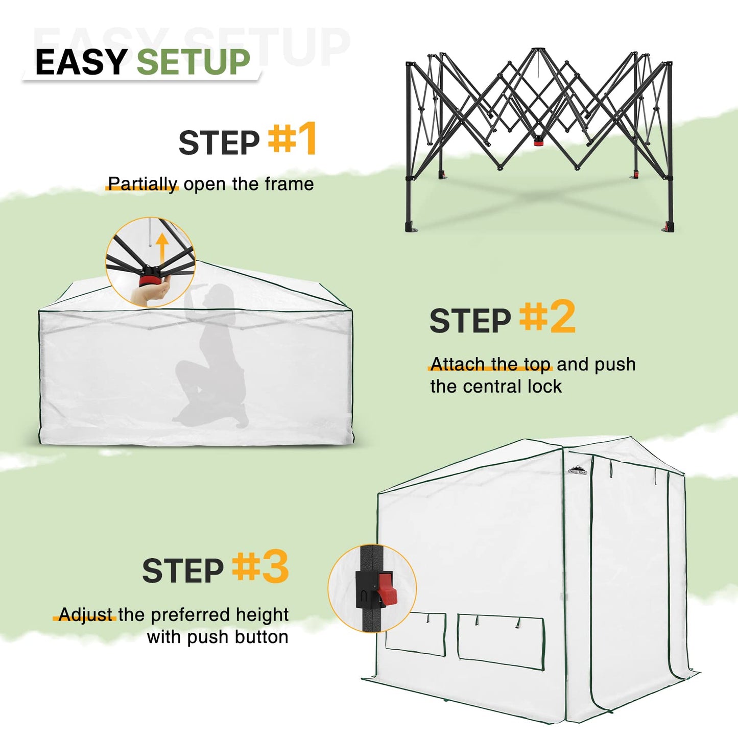 EAGLE PEAK Instant Pop-up Greenhouse, Indoor Outdoor Plant Gardening Green House, Roll-Up Zipper Doors and Side Windows, Heavy Duty Walk in 8x6 ft, Woven PE Top, White