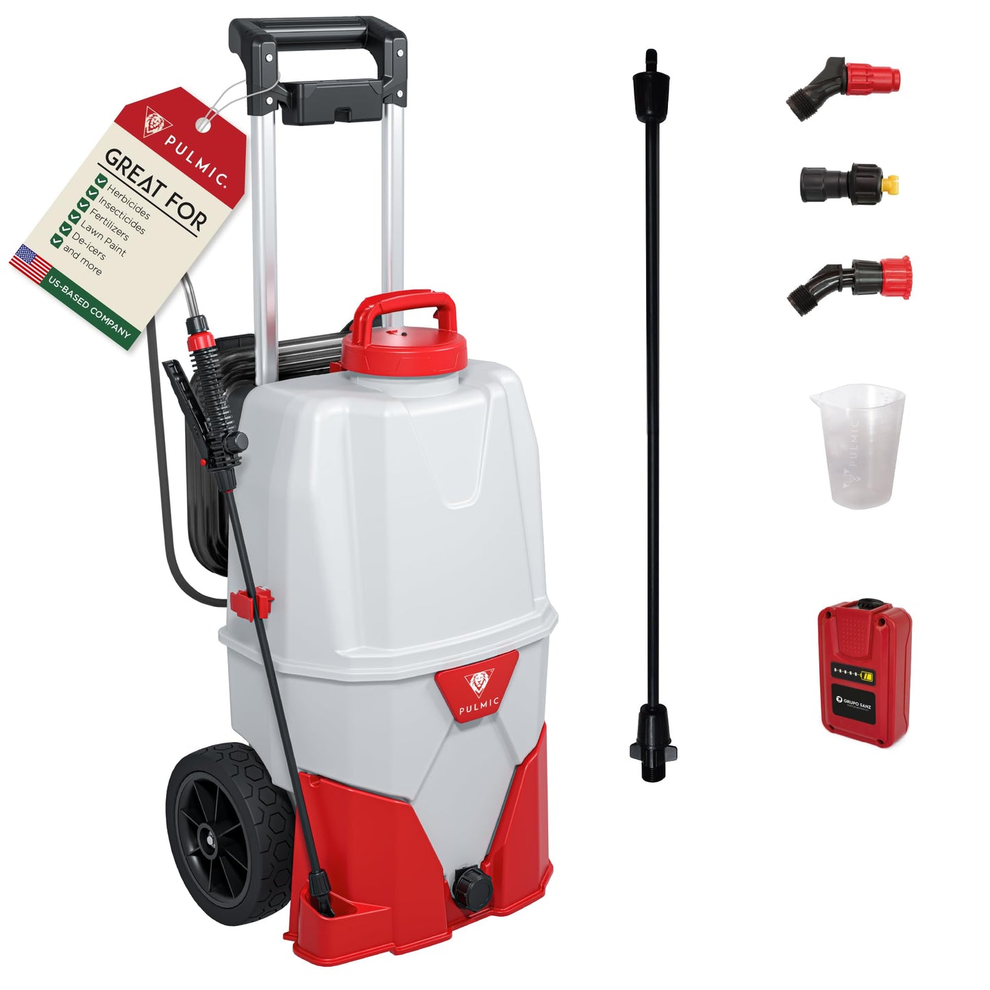 Electric Sprayer for The Application of agrochemical Products. 3 speeds. 35L. 4 bar. up to 7 Hours of Autonomy. Removable Lithium Battery. Includes Accessories (9.25 Gal Cart Sprayer)