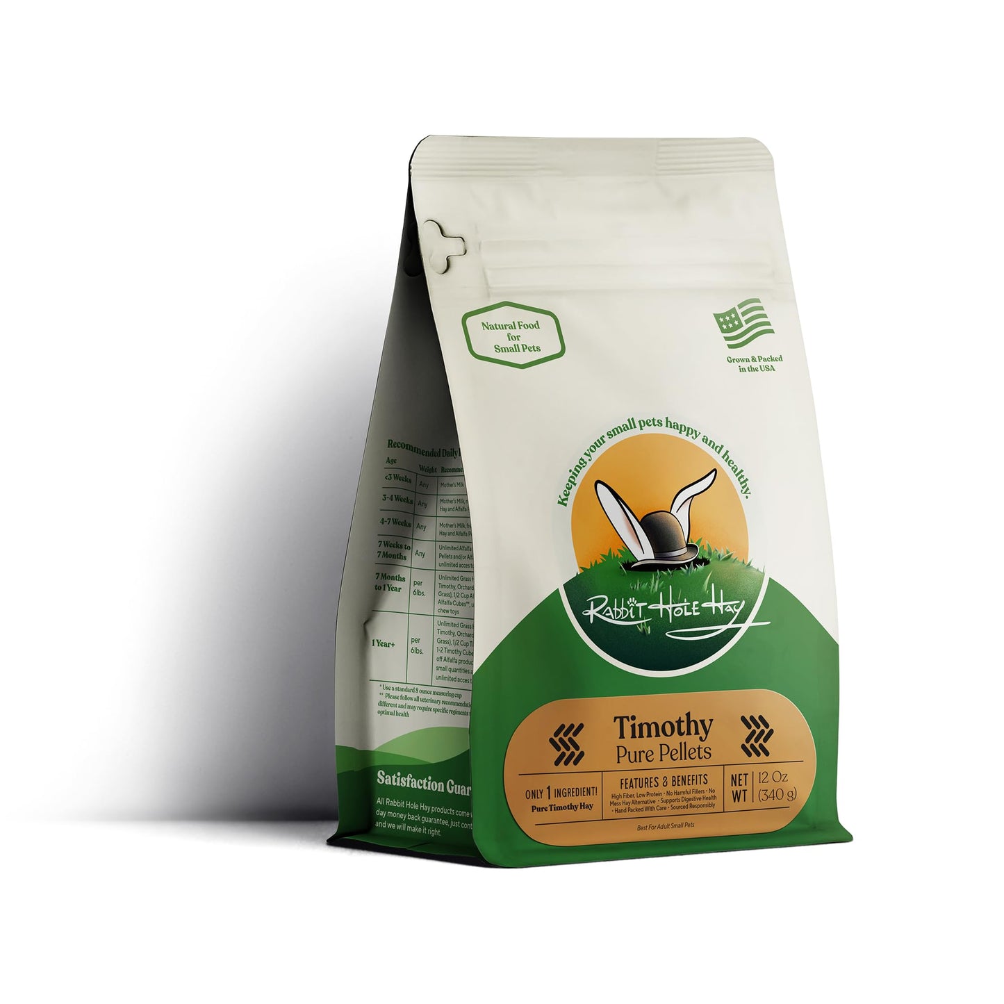 Rabbit Hole Hay - All Natural Pure Timothy Pellets for Small Pets - 12 oz - High-Fiber Feed