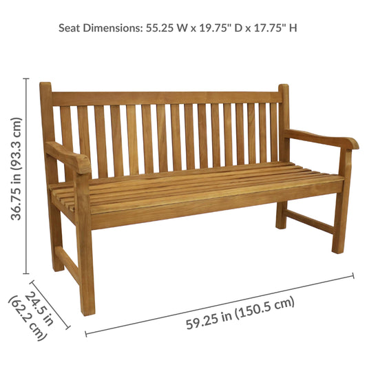 Sunnydaze 2-Person Outdoor Bench for Front Porch or Park - Wooden Teak Patio Garden Bench with Backrest - 675 lb Weight Capacity - Mission
