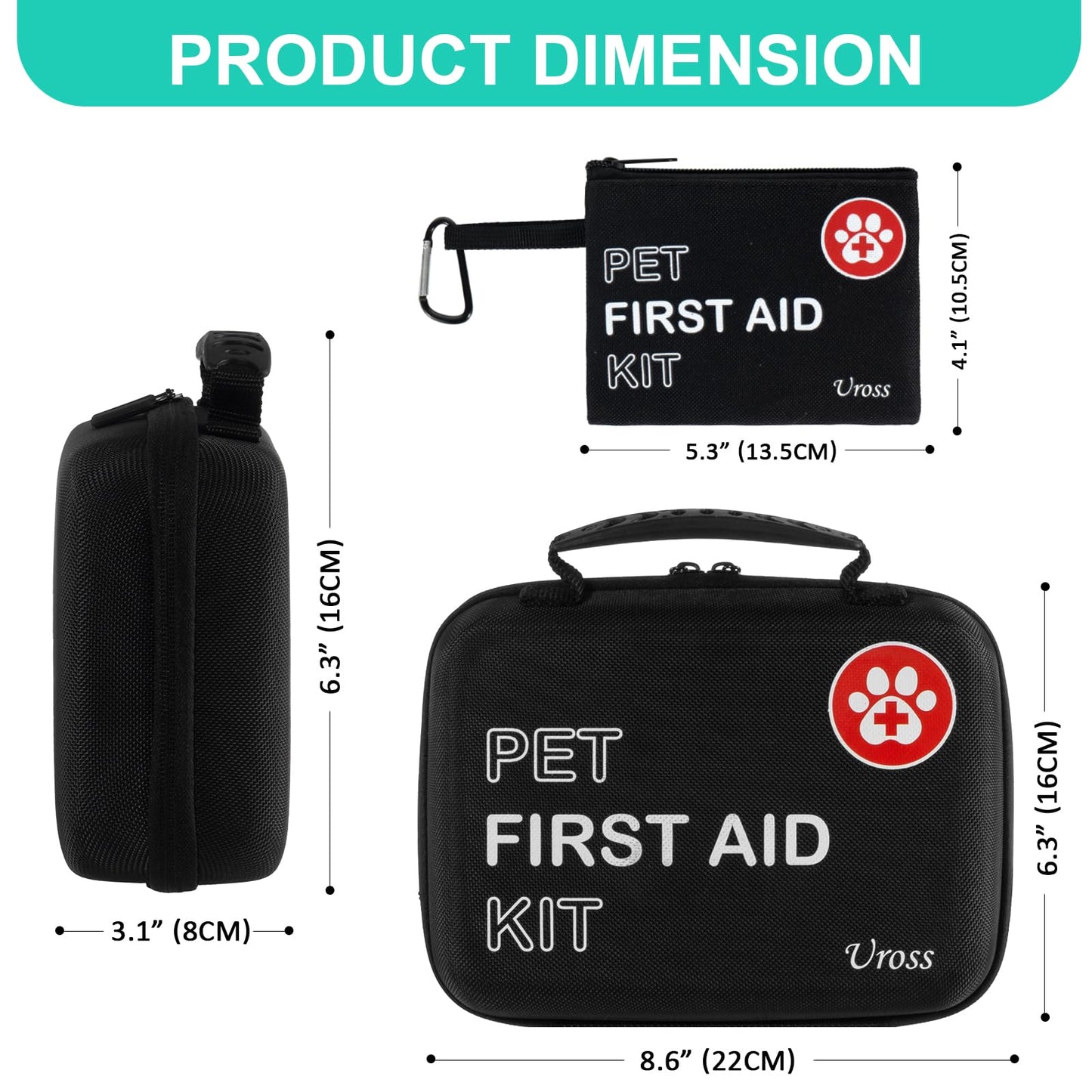 Uross Dog First Aid Kit- 105PCS Pet Emergency Kit, Cat First Aid Kit Travel Supplies for Hiking,Dog Medical kit Emergency Survival Kit
