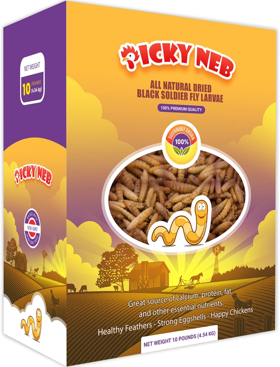 PICKY NEB 100% Non-GMO Dried BSF Larvae Grubs (10 lbs) Bulk - Chicken Treats & Molting Supplement - High-Protein Immune System Booster Snack for Chickens - Perfect in Combination with Mealworms