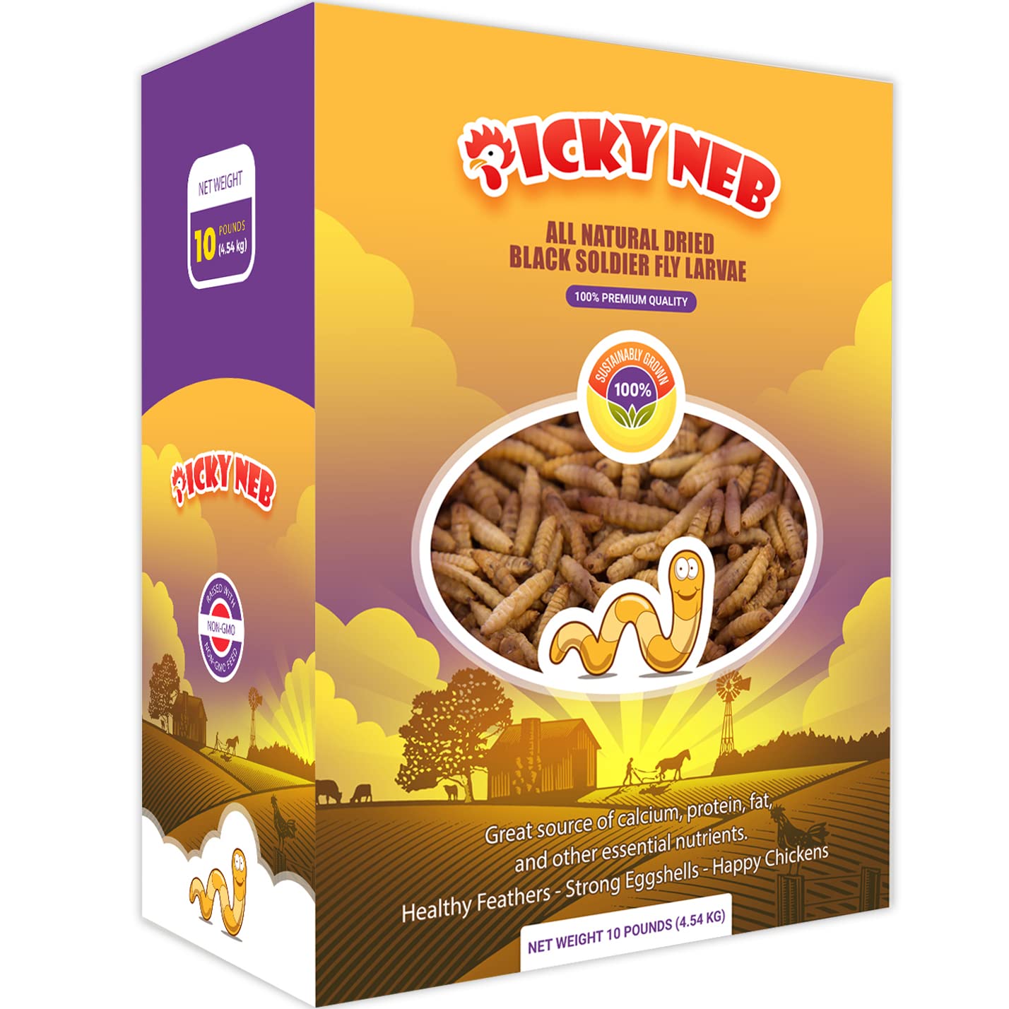 PICKY NEB 100% Non-GMO Dried BSF Larvae Grubs (10 lbs) Bulk - Chicken Treats & Molting Supplement - High-Protein Immune System Booster Snack for Chickens - Perfect in Combination with Mealworms