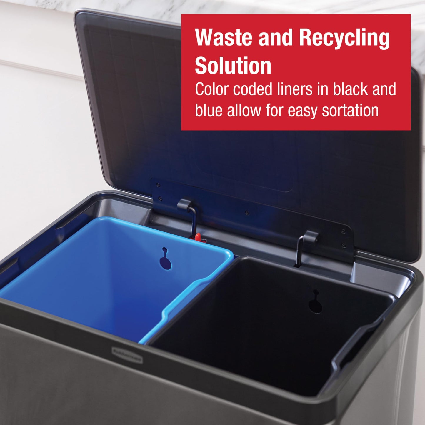 Rubbermaid Elite Stainless Steel Metal Dual Stream Step-On Trash, 10.5-Gallon, Charcoal, Wastebasket Home/Kitchen, Trash and Recycle Bin Combo