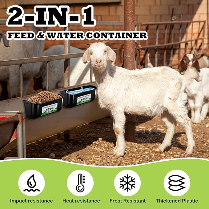 3 Pack Chicken Feeder, Duck Feeder Supplies, Hanging Fence Feed Trough with Clips for Goat, Sheeple, Piglet, Gooses, Turkeys, Dog Livestock Poultry, 8 Quarts in Total, Feed Scoop Included, Black