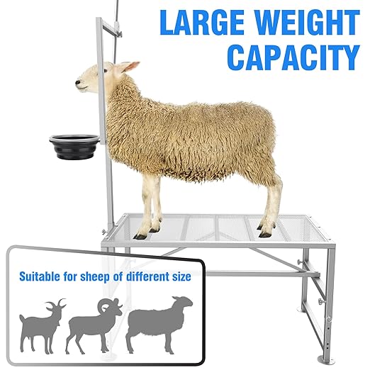 Feed Bin Goat Stand for Milking, 600LBs Goat Milking Stand, Sheep Trimming Hoof Table Iron Silver, Adjustable Size