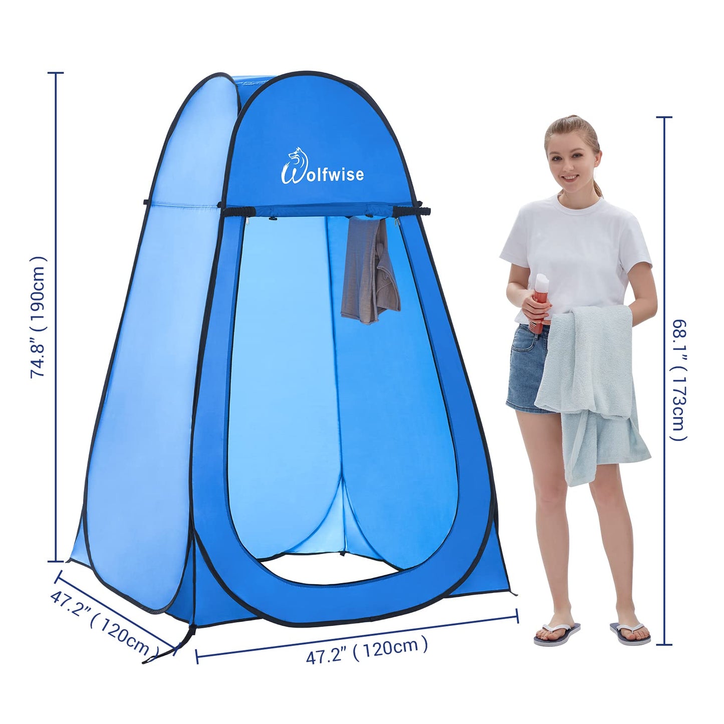 Wolfwise Pop Up Changing Tent for Beach, Camping Portable Shower Tents, Outdoor Privacy Bathroom, Change Dressing Clothes Porta Potty Tent Pop Up Instant for Camp, Toilet, Blue