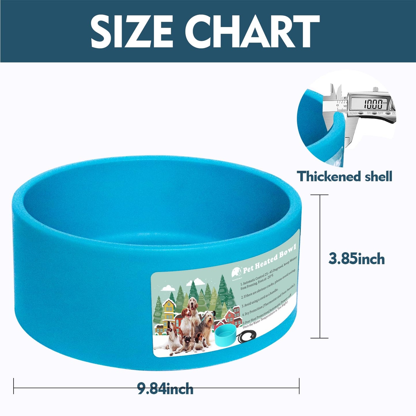Heated Water Bowl for Dog & Cat, Outdoor Heated Dog Bowl Provides Drinkable Water & Food in Winter, Heated Pet Bowl for Outside, Smart Thermal-Dish for Rabbit, Chicken, Duck, Squirrel (98 OZ)