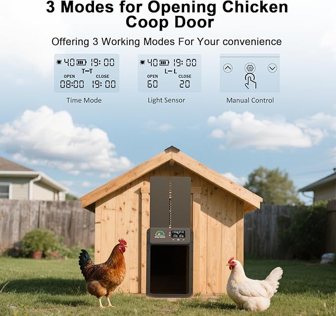 Automatic Chicken Coop Door,Solar Powered Chicken Coop Door with Multi-Mode,Aluminum Automatic Chicken Door,Anti-Pinch Coop Door with LCD Display,Automatic Coop Door with Timer&Light Sensor