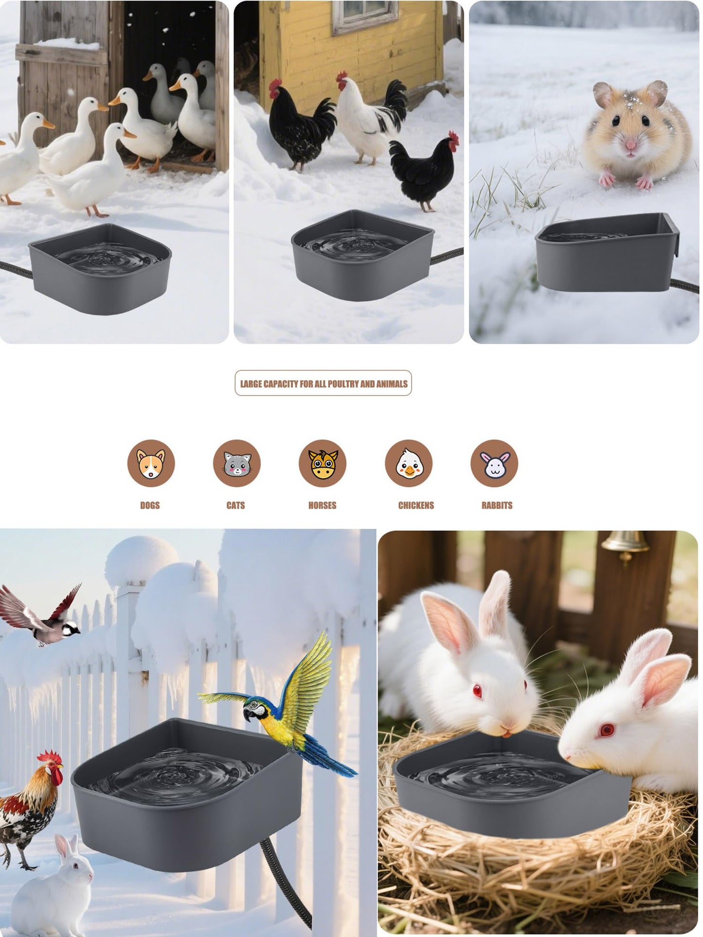 Chicken Waterer for Winter,Automatic Keep Warm Poultry Water Fountain for Outdoor,Hanging Chicken Water Feeder w Thermostat Anti-Freeze Water Bowl for Duck,Turkeys,Quails,Chicks Rabbit in Chicken Coop