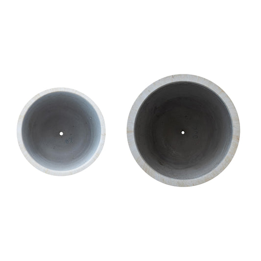 Creative Co-Op 2-Piece Round Eco Stone Indoor/Outdoor Planters with Travertine Finish, Beige