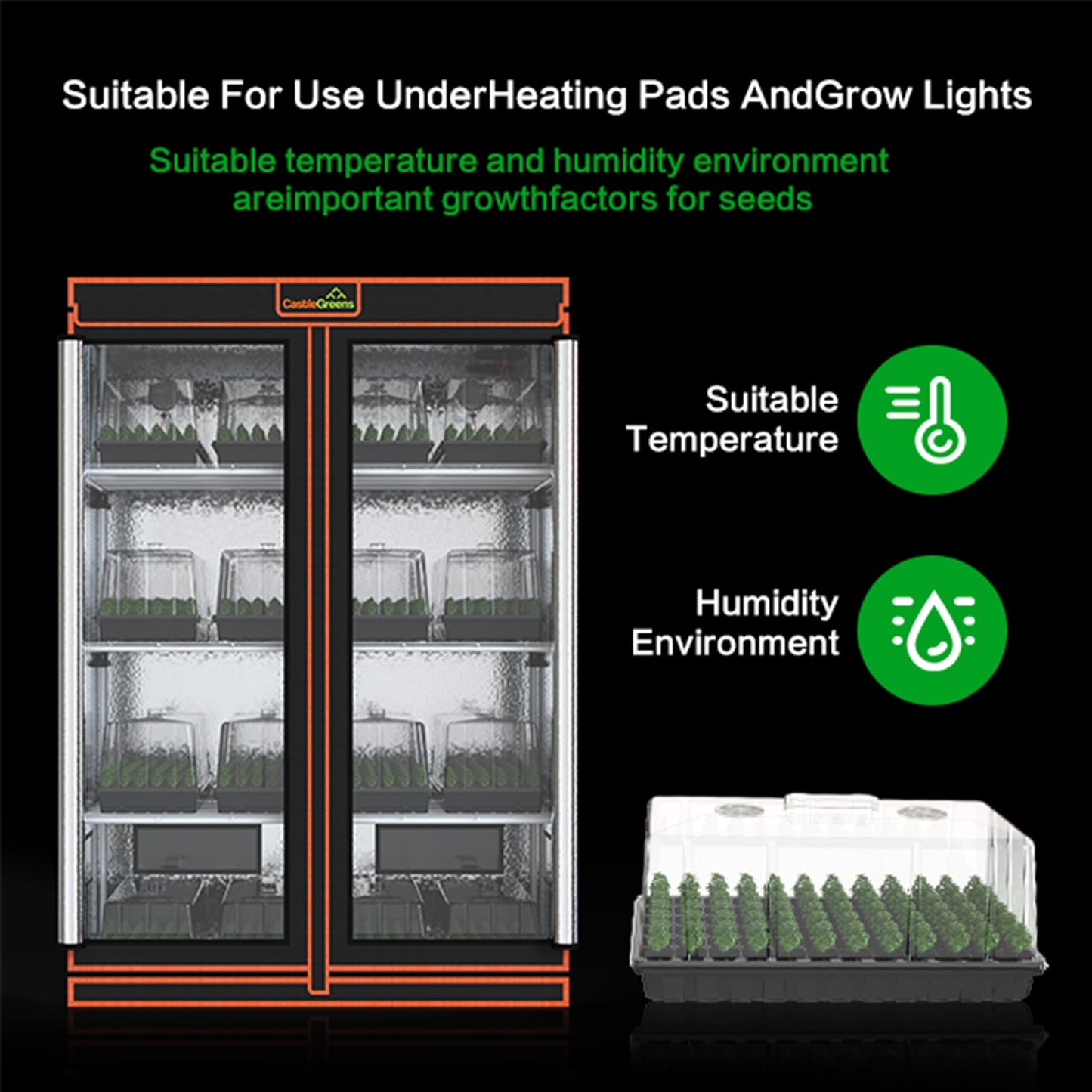 CastleGreens 48"x24"x72" Multi-Storey Grow Tent, Extra-Large Observation windows, Heavy-Duty 600D Mylar Plant Tent, Waterproof Growing Tents, Fit in Indoor Planting, Hydroponics, 4-Layers of seedlings