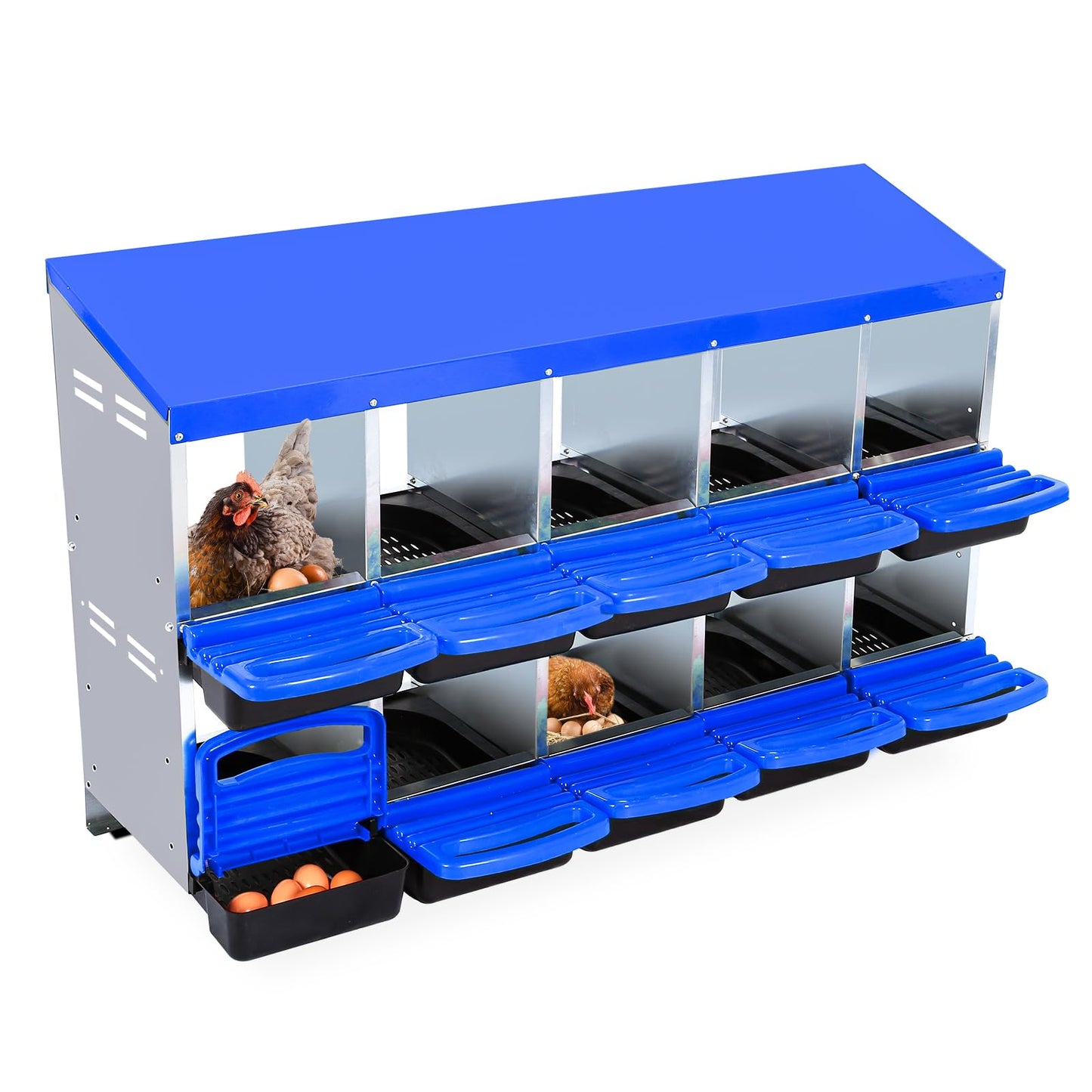 Chicken Nesting Box,10 Compartment Roll Away Nesting Box for Laying Eggs,Wall Mount Chicken Nesting Boxes,Easy Egg Collection,Cleanable Pull Out Hen Roosting Boxes 10 Hole