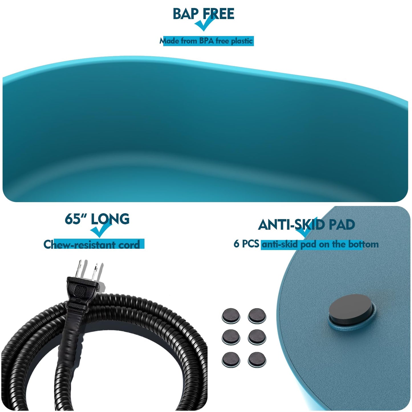 Heated Water Bowl for Dog & Cat, Outdoor Heated Dog Bowl Provides Drinkable Water & Food in Winter, Heated Pet Bowl for Outside, Smart Thermal-Dish for Rabbit, Chicken, Duck, Squirrel (96 OZ)