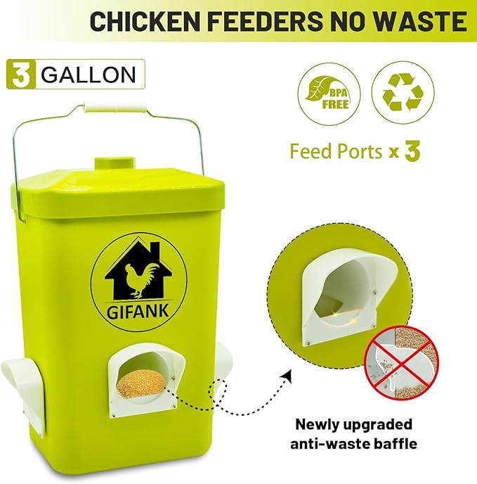 Chicken Feeder and Waterer Set,3 Gallon Automatic Chicken Feeder No Waste,Hanging Poultry Waterer Feeder Kit with Chicken Waterer Nipples and Feeding Ports,Chicken Coop Accessories
