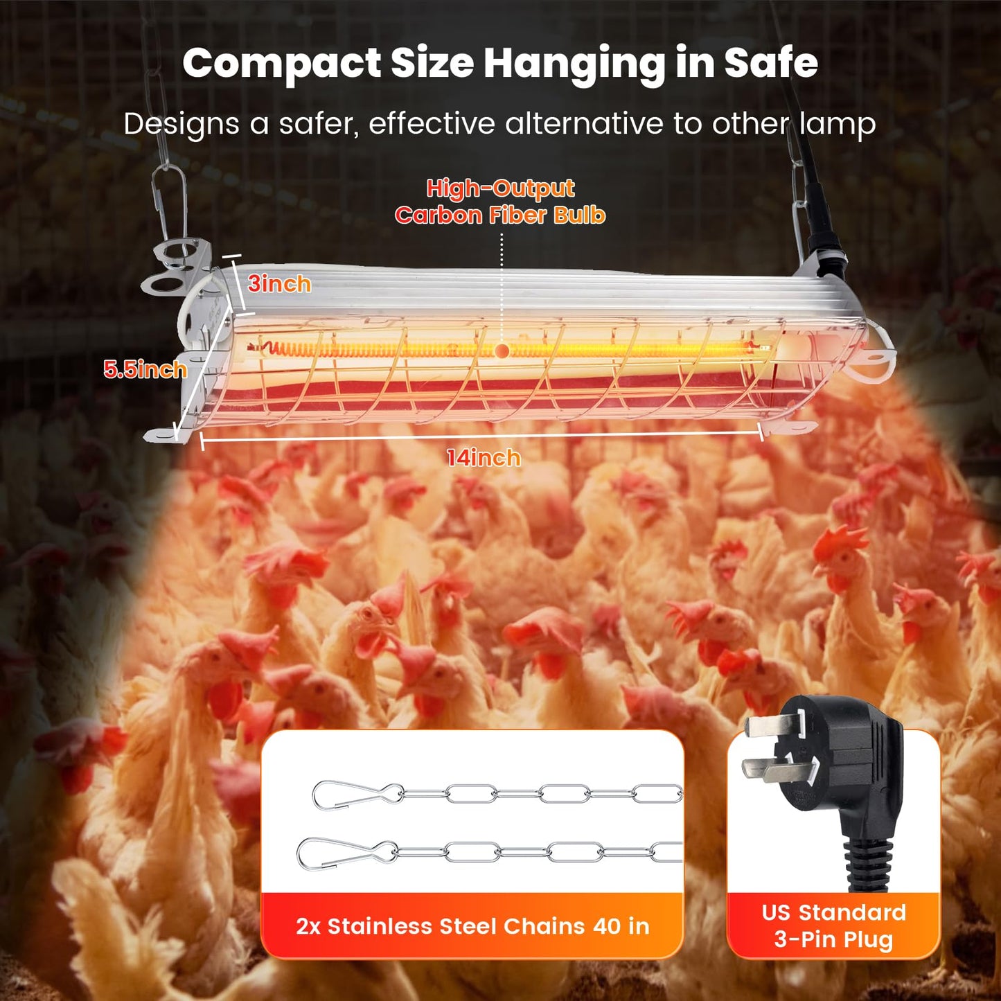 Large Chicken Coop Heater Lamp 60 Chicks, 400W Carbon Fiber Chicks Brooder Heater Plates, Adjust 2 Mode Temp&Hanging Height for Coop Brooder Box Supplies Livestock Heating Warm Poultry House14x5.5x3IN