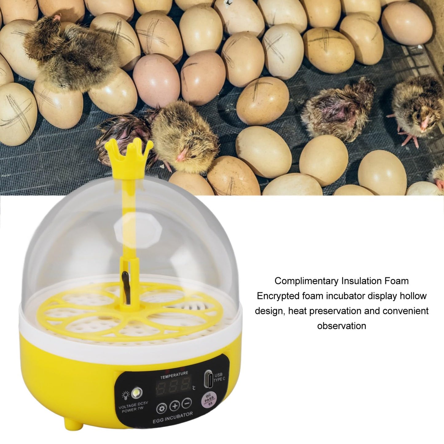 Yosoo Chicken Incubator, Mini Egg Incubator for Hatching 4 Eggs, Portable Egg Hatcher for Chicken, Duck, Goose, with Clear Window (Auto Turning)