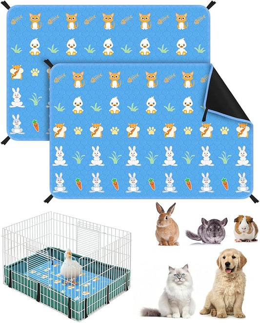 Bissap 2 Packs Guinea Pig Cage Liners, 24''X36'' Washable Guinea Pig Pee Pads Non Slip Reusable Fast and Super Absorbent Bedding for Small Animals Rabbit Hamster Chinchillas Rat - Blue