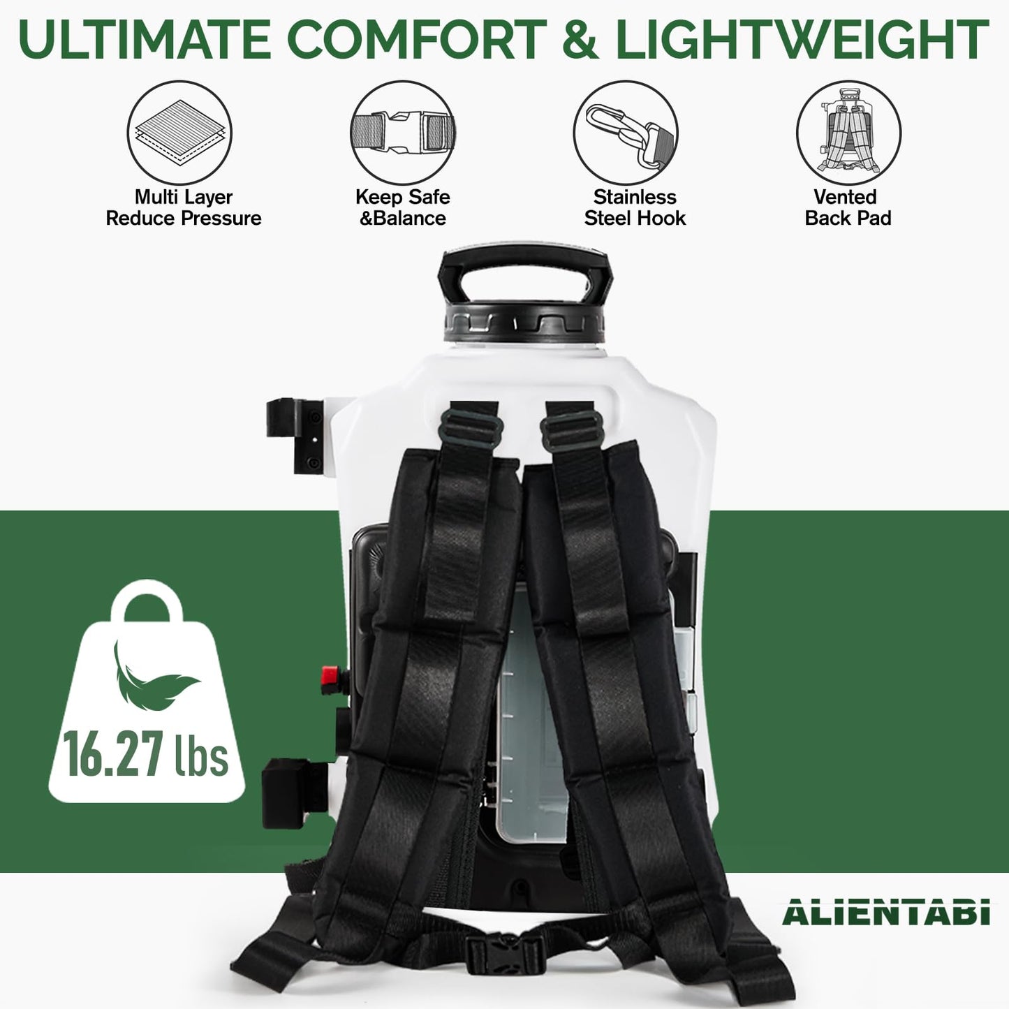 ALIENTABI Backpack Sprayer 4 Gallon, Self-Cleaning Battery Sprayer for Weeding, Cleaning, No Gear Limit, Variable Pressure
