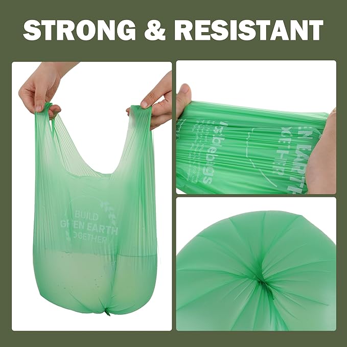 Compost Handle Bags 1.6 Gallon 6Liter Extra Thick 0.6 Mils Compostable Food Scrap Waste Bags with US BPI ASTM D6400 and Europe OK Compost Home Certified Pink 80 Couts