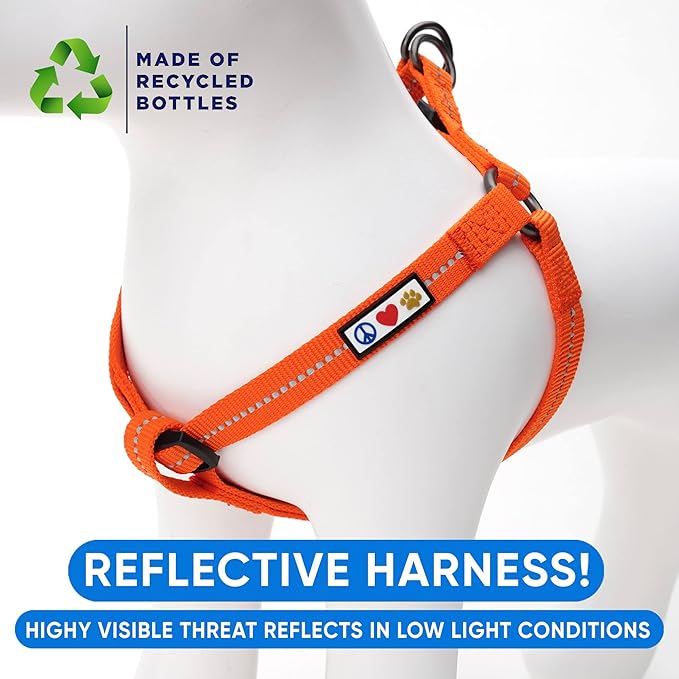 Pawtitas Recycled Dog Harness with Reflective Stitched a Puppy Harness Made from Plastic Bottles Collected from Oceans Large Orange Habanero
