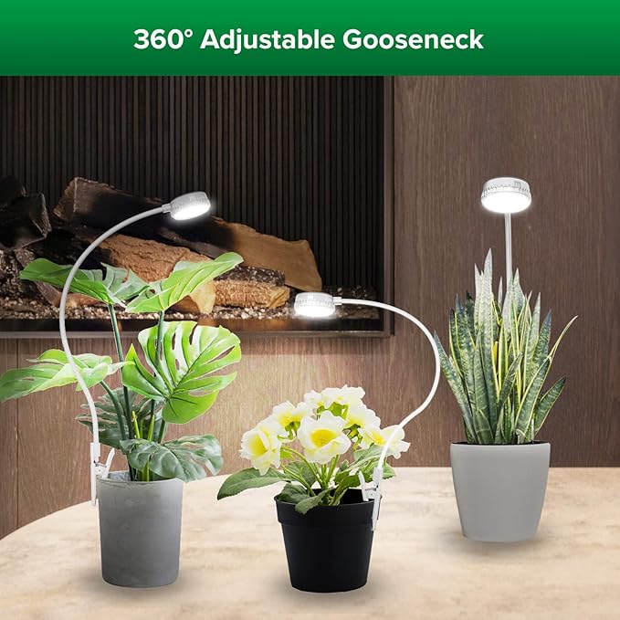 SANSI Grow Lights for Indoor Plants, ETL Listed Pot Clip LED Plant Lights for Indoor Growing, Full Spectrum, 4-Level Dimmable, Auto On Off 3 6 12 Hrs Timer for Small Plants,Garden White 5V 2-Pack