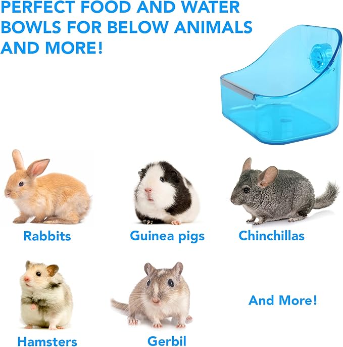 (2 Pack) 5" x 3-3/4" x 4" CalPalmy Food and Water Bowl for Rabbit, Chinchilla, Guinea Pig - The Best Tip-Proof, Clip-On Food Dishes for Rabbits and Small Pets