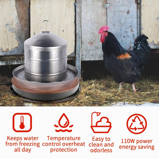 GUEOQTC 2PACK Chicken Water Heater for Winter，110Watt Heated Poultry Waterer Base,with Thermostat and 9.8ft Power Cord, Dia.11in