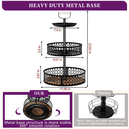 Heavy-Duty 3 Tier Lazy Susan Organizer, Upgraded DIY 4-in-1 Design Detachable Metal Rotating Spice Rack, kitchen Organization , for Spice Rack & Kitchen Decor，Fruit and Vegetable Storage