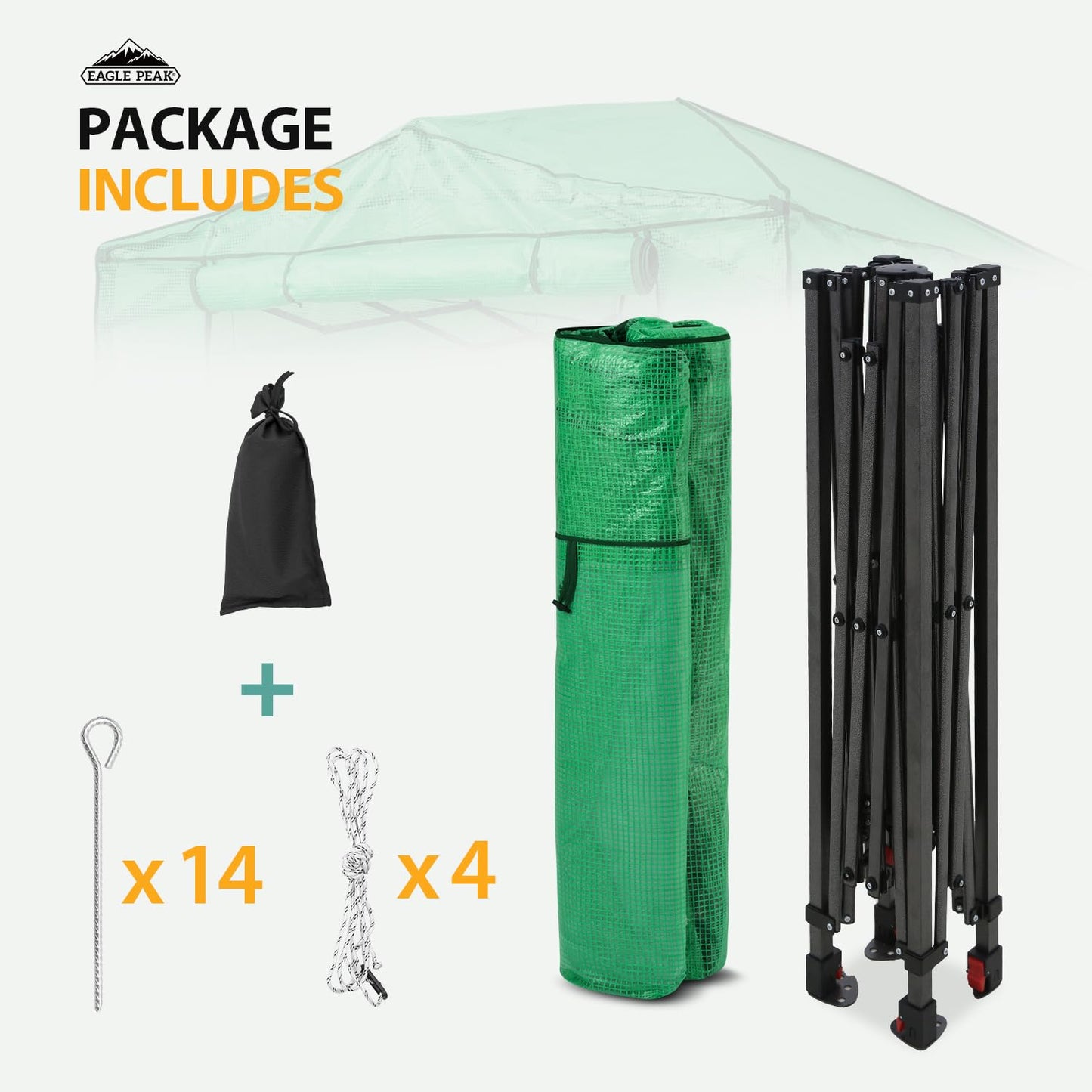 EAGLE PEAK Instant Pop-up Greenhouse, Indoor Outdoor Plant Gardening Green House, Roll-Up Zipper Doors and Side Windows, Walk in 8x6 ft, PE Cover, Green/Clear