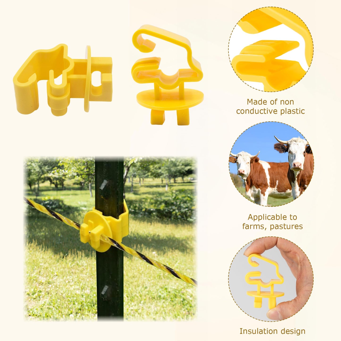 Electric Fence Wire Kit - 1640 Feet 500 Meters Electric Fence Polywire, 50 PCS T-Post Insulators, 4 PCS Robber Electric Fence Gate Handle Insulators, 20 PCS M4 Poly Rope Connectors