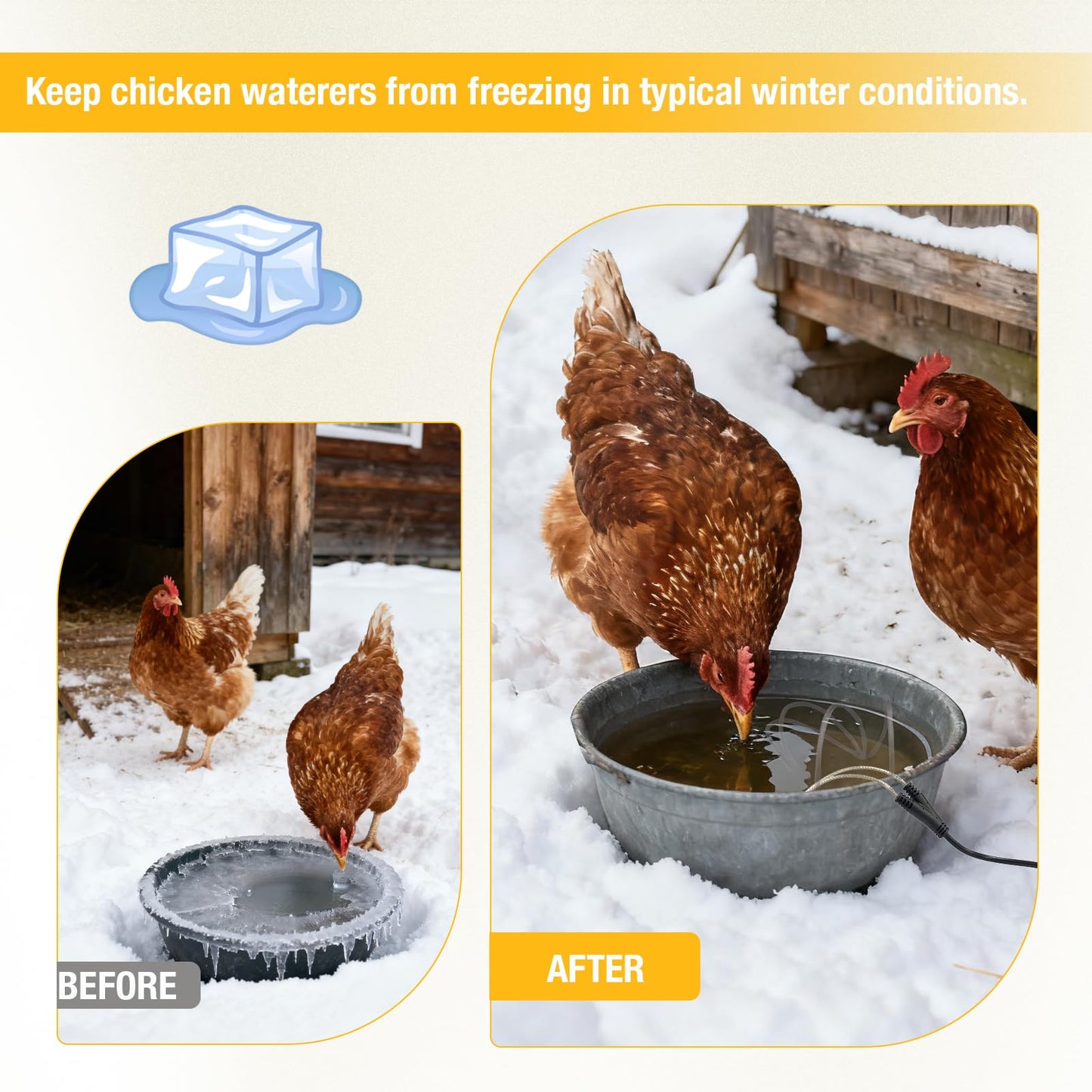 comincia Chicken Water Heater Cord,39W Heated Chicken Waterer for Winter to Prevent Water Freezing,Poultry Water Heater for Chickens, Ducks & Other Small Animals -1Pack (Waterer Not Included)