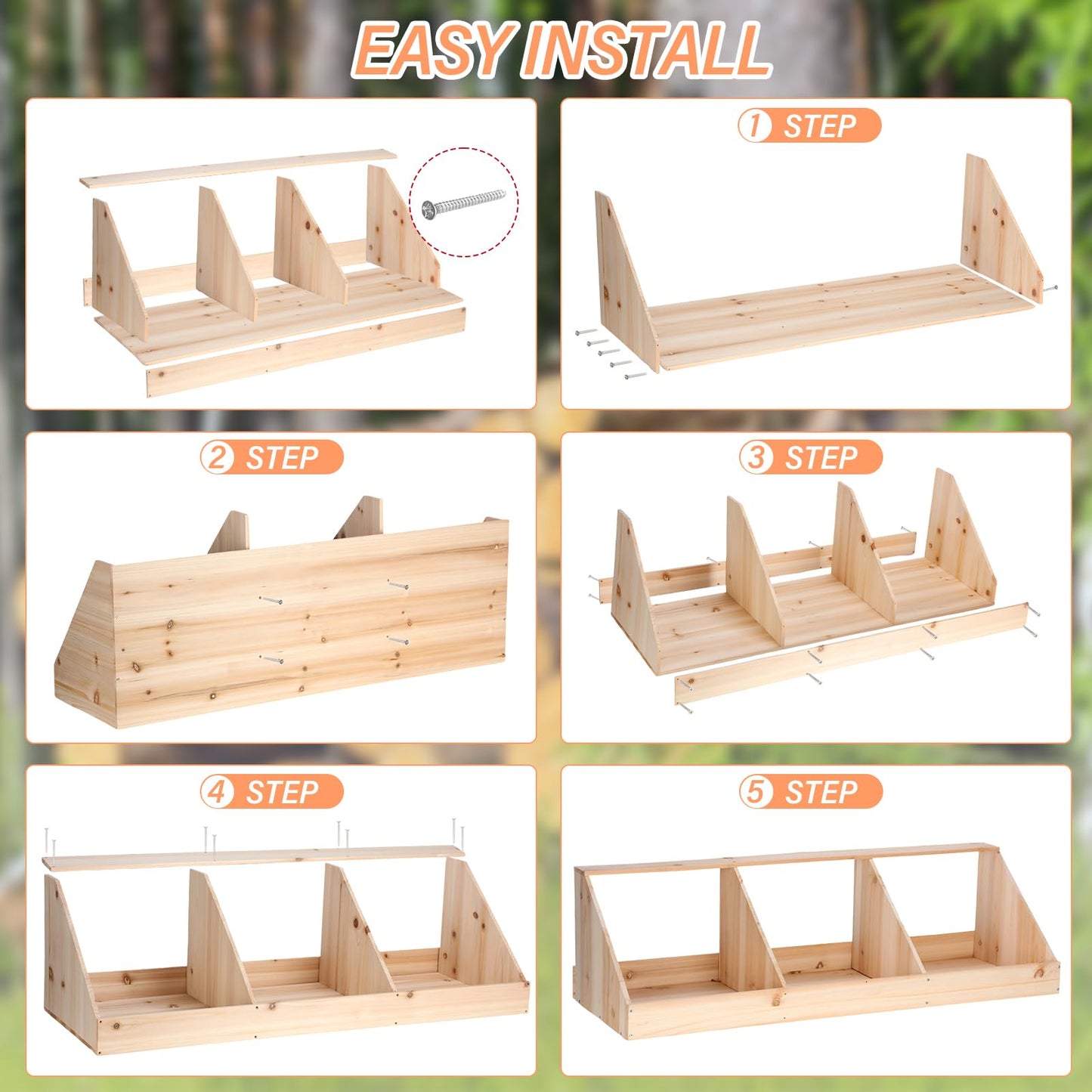 Nosiny Triple Nesting Boxes Wood Chicken Nesting Box 3 Compartment Room Hen Chicken Laying Boxes Versatile Use Easy Assemble for Duck Poultry, 37.4 x 12.8 x 11.2 Inch, Brown
