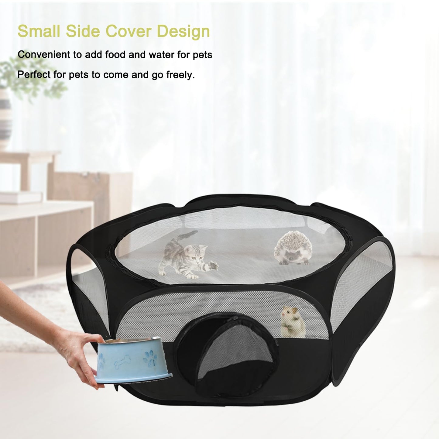 Deapeey Small Animal Playpen, Portable Kitten Playpen with Double Covers, Pop Up Guinea Pig Playpen Indoor Outdoor Bunny Playpen for Rabbit, Hamster, Hedgehogs, Chinchillas, Ferret, Bearded Dragon