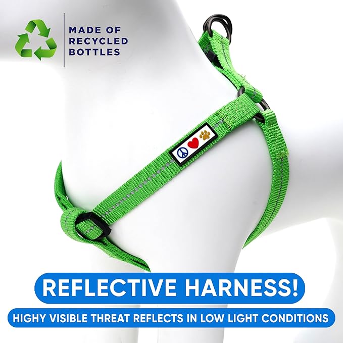 Pawtitas Recycled Dog Harness with Reflective Stitched a Puppy Harness Made from Plastic Bottles Collected from Oceans Medium Earth Green