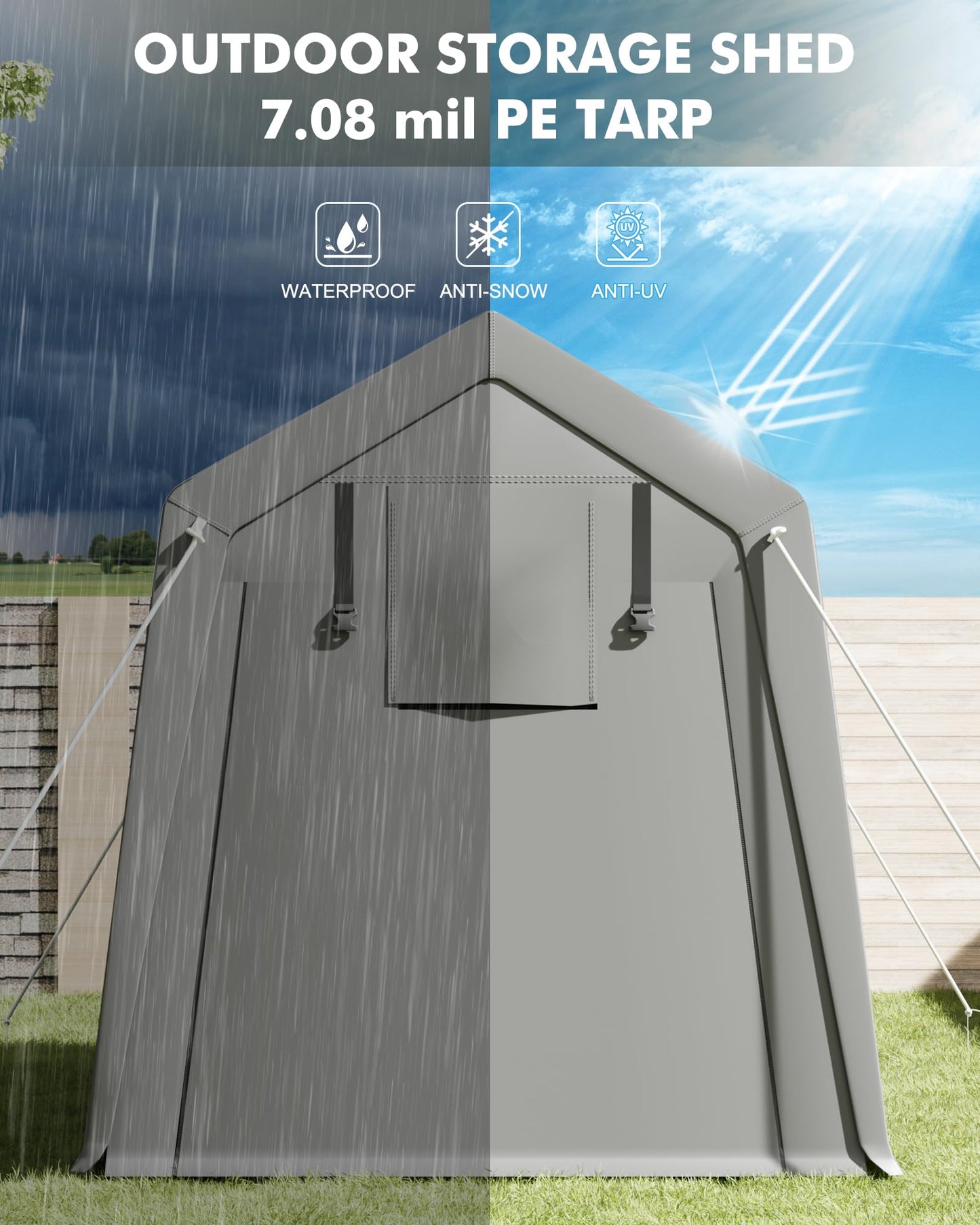 VerisShade 10 x 15 ft Carport Storage Shed, Shelter Logic with 2 Roll-up Zipper Door, Heavy Duty Waterproof Tarp, Storage Tent for ATV, Motorcycle, Bike, Garden Tools, Firewood