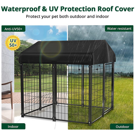 PawGiant Dog Kennel Outdoor, Dog House with Roof Waterproof Cover for Medium to Small Dog Outside 4ft x 4ft x 4.5ft, Pet Enclosures Crate Cage Playpen Run Indoor
