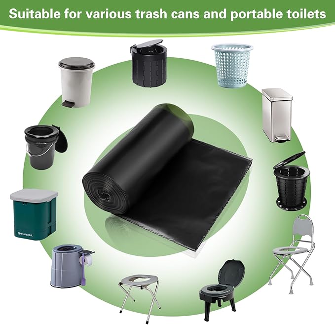 100 Portable Toilet Bags, Camping Toilet Bags, Biodegradable Toilet Bags with Drawstring & Lemon Scent, Compostable Bags for 5-8 Gallon Bucket Toilet Seat for Outdoor Camping Car Travel