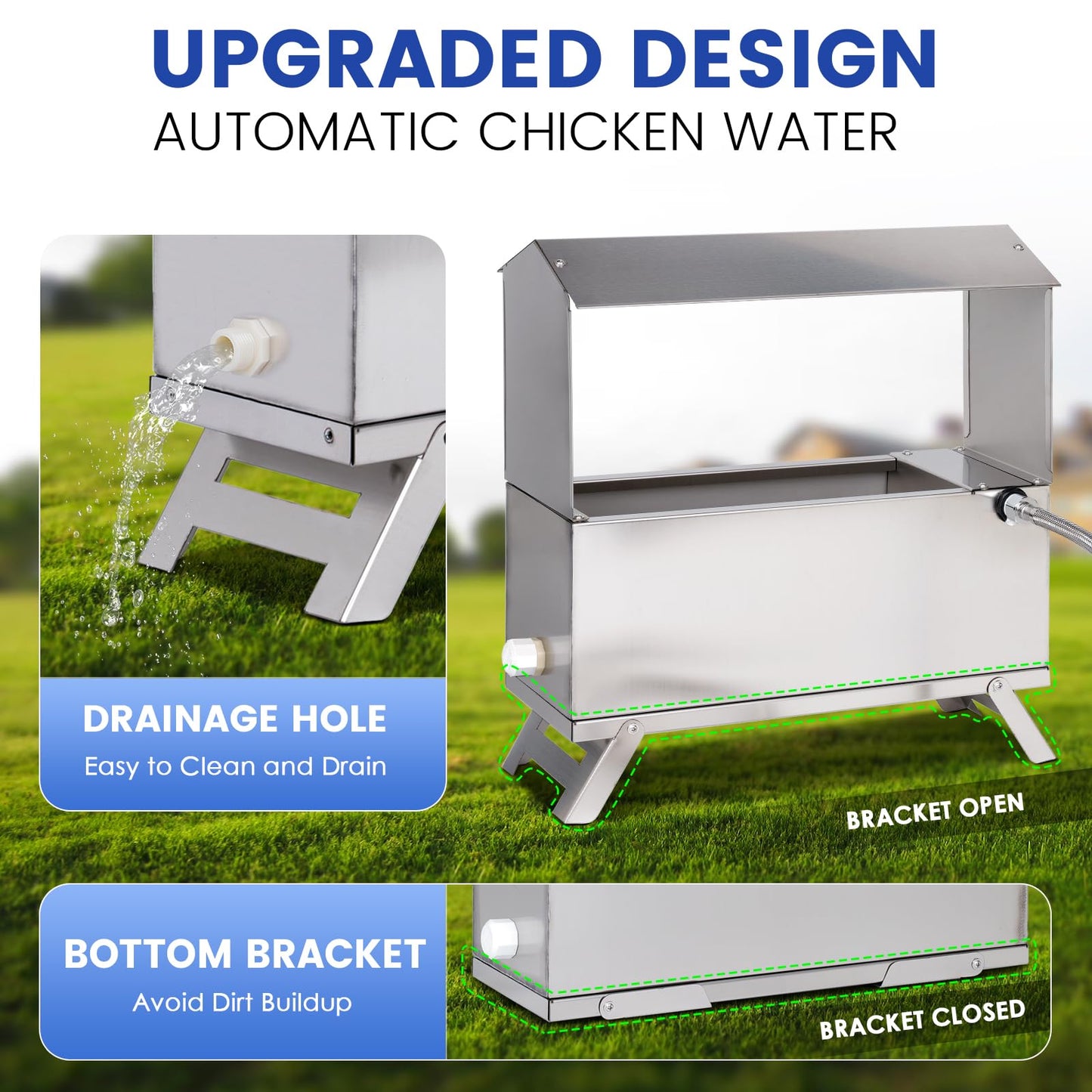 1.6 Gal Automatic Chicken Waterer Stainless Steel Poultry Waterer Dispenser with Float Valve Kit and Bottom Bracket Chicken Waterer Feeder for Hen Duck Goose Turkeys