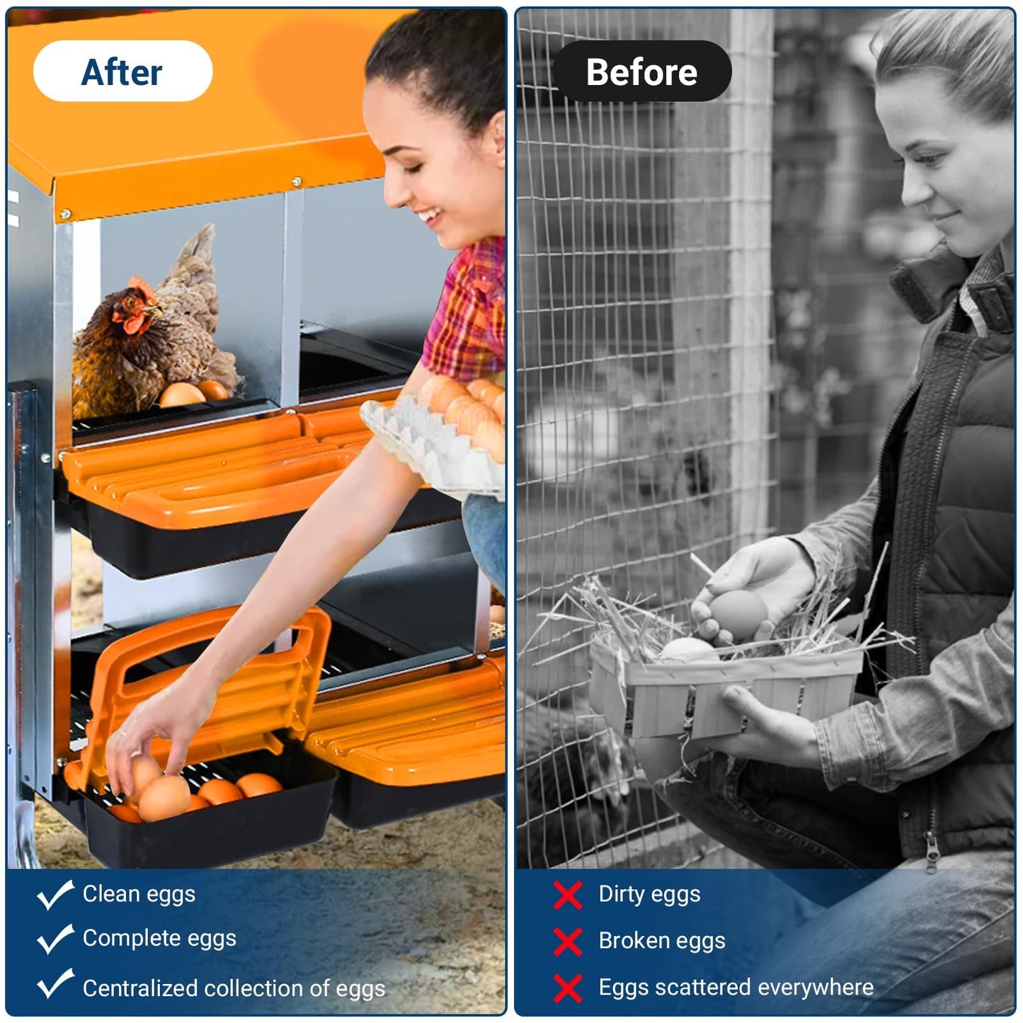 10 Hole Chicken Nesting Box with Bracket, Roll-Away Egg Collection System with Ventilation Holes，Rustproof Plastic Tray & Keyhole Mounting, Chicken Laying Box for Hen & Duck, Orange