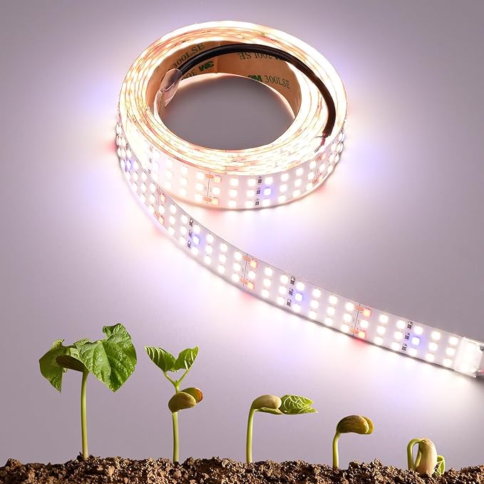 6.6FT LED Plant Grow Light, 840LEDs Full Spectrum Grow Lamp with High PPFD, 24V 55W Cuttable Plants Growing Light Strip Flexible Self Adhesive for Seedlings Veg Flower