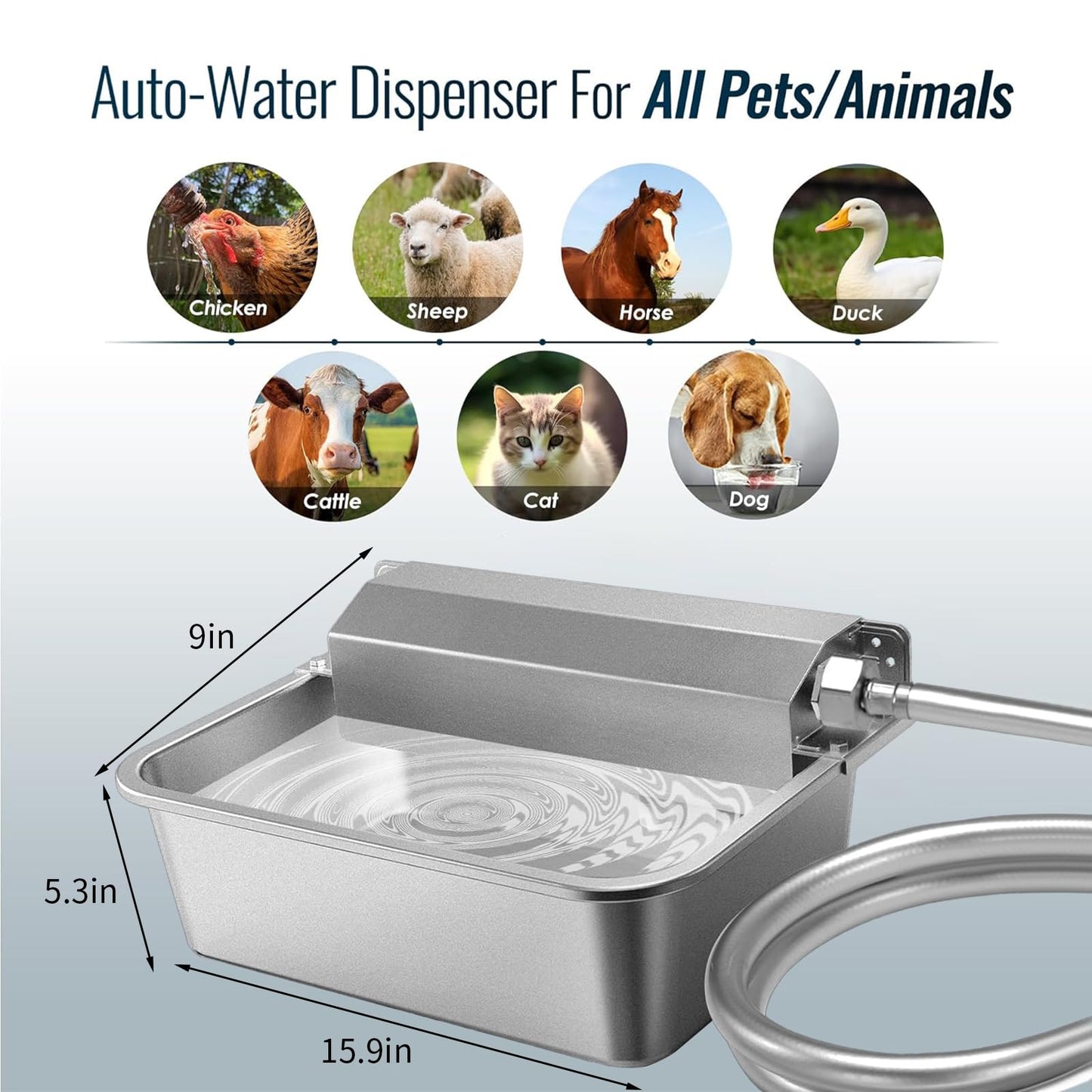 SUPERPAWS Automatic Chicken Water Dispenser Large 304 Stainless Steel Duck Waterer Outdoor Heavy-Duty Self Refilling Watering System with Installation Accessories Cleaning Brush
