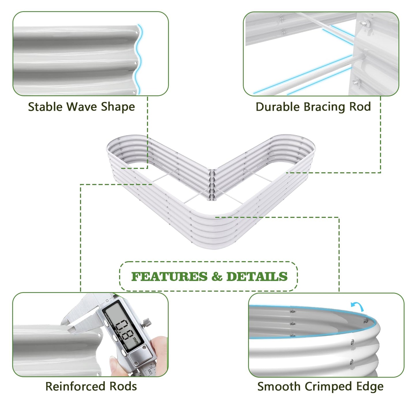 A ANLEOLIFE Heart-Shaped Galvanized Raised Garden Beds Outdoor,81x81x18in Large Metal Planter Box for Planting Vegetables Flowers Herb, Anti-Rust & Easy-Setup, Antique White