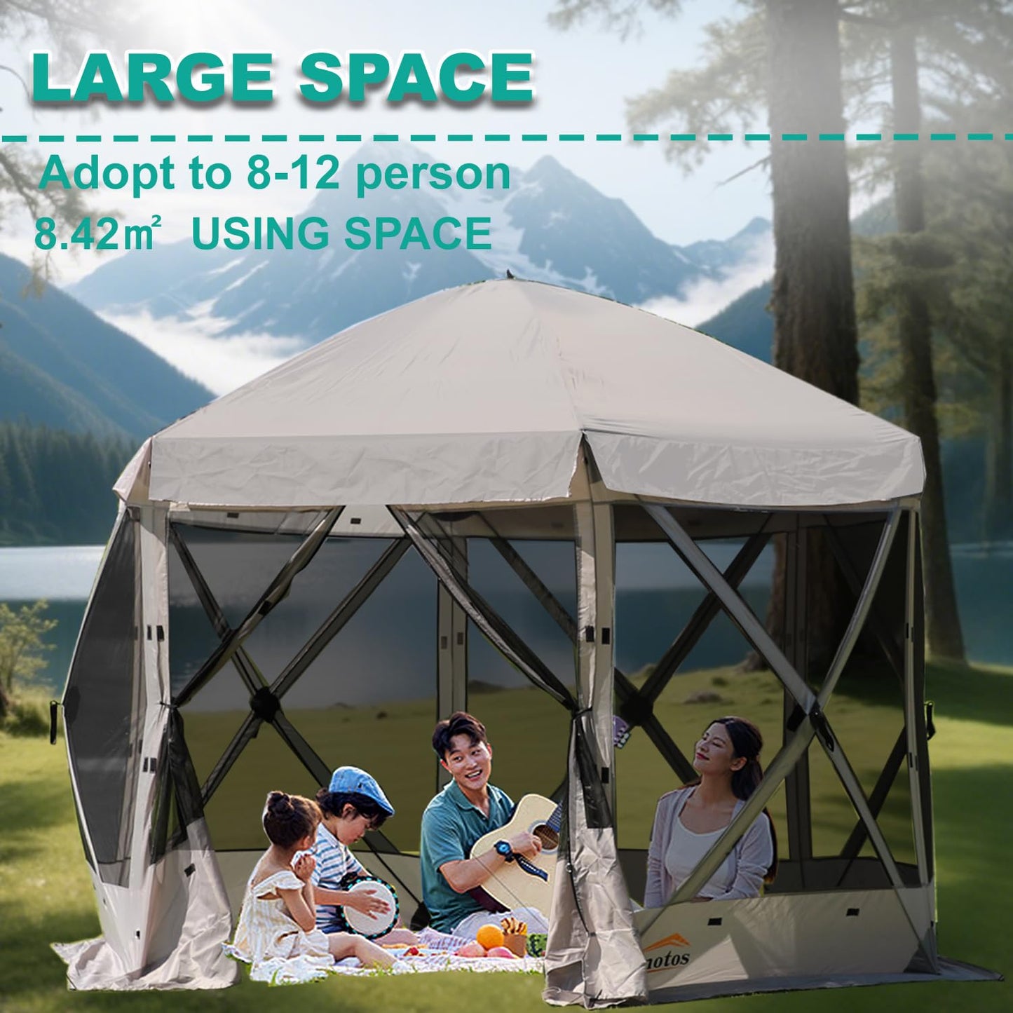 Lenotos Pop Up Screen Tent, 10'x10' Windproof & UV Protection Sun Shelter, Portable Instant Setup, 6-Sided Screen Tent for Picnic, Camping, Backyard, Outdoor (Grey)