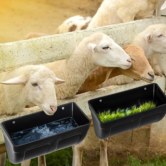 Chicken Goat Feeder Waterer Trough, No Waste Hanging Poultry Feeder Fence Accessories, Feed & Water Feeding Container Bucket for Coop Hens Duck Goose Horse Deer Sheep Piglets Livestock Supplies (3PCS)