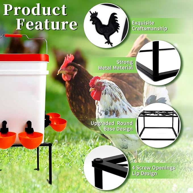 4Pcs Metal Stand for Chicken Feeder Waterer Heavy Duty Chicken Water Feeder Stand Holder with 4 Legs Iron Chicken Waterer Bucket Barrel Stand Rectangular Support Rack for Coop Poultry Indoor Outdoor