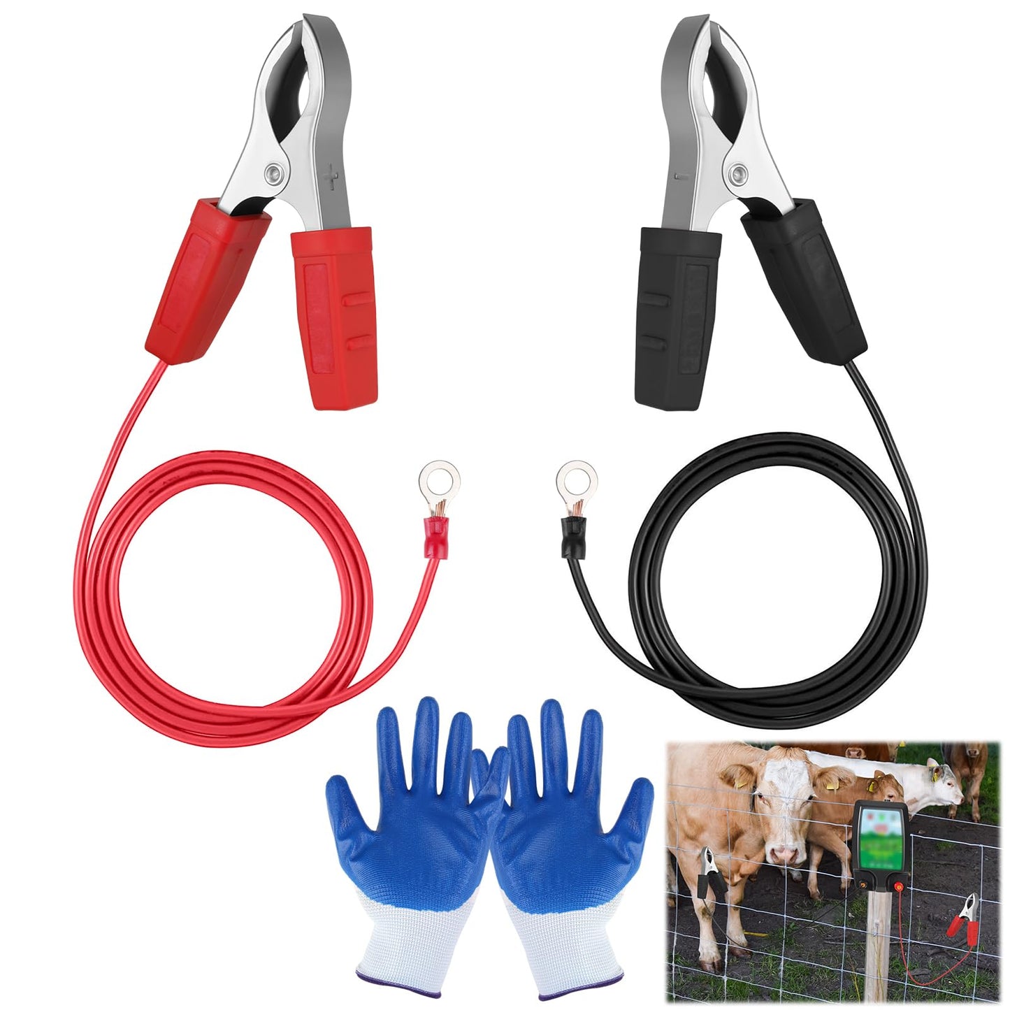 2 Pcs Electric Fence Wire Alligator Clips with Insulating Gloves, Electric Fence Kit Tester Connect Energizer Charger for Solar Fence Charger, Wire Copper Fencing, Energizer Connector