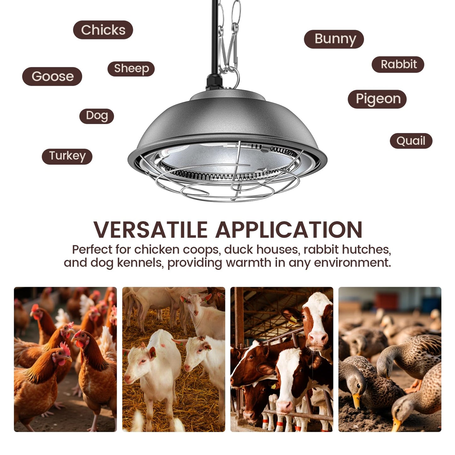 350 Watt Heat Lamp for Chickens - Chtoocy Chicken Coop Heater with Carbon Fiber Bulb, UL Passed Heating Plate & Chicken Heat Lamp with 2 Temperature Adjustable (175/350W) for Chicks, Ducks and Pets